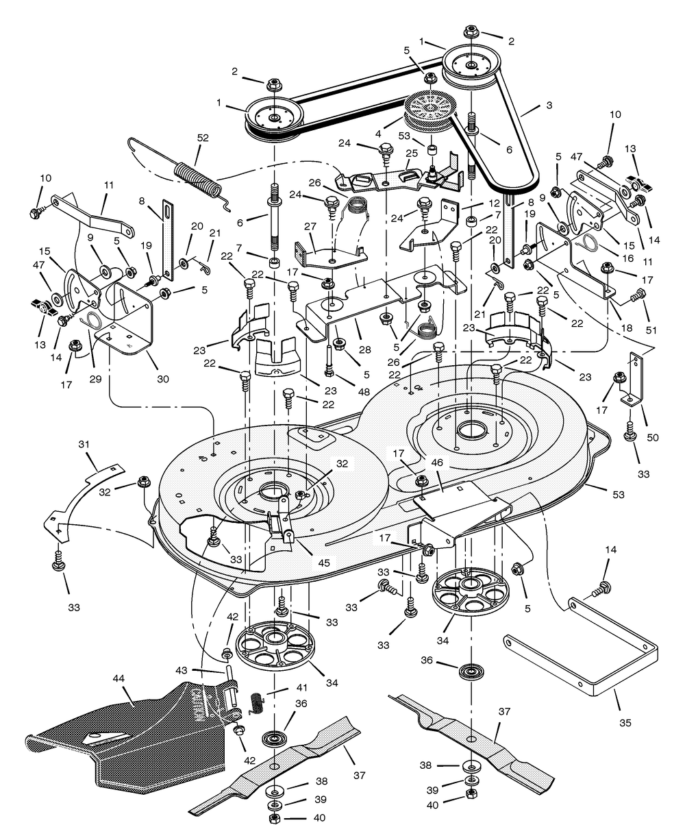 Mower Housing Diagram and Parts List for 405014X92A 2001 Briggs and Stratton Lawn Tractor